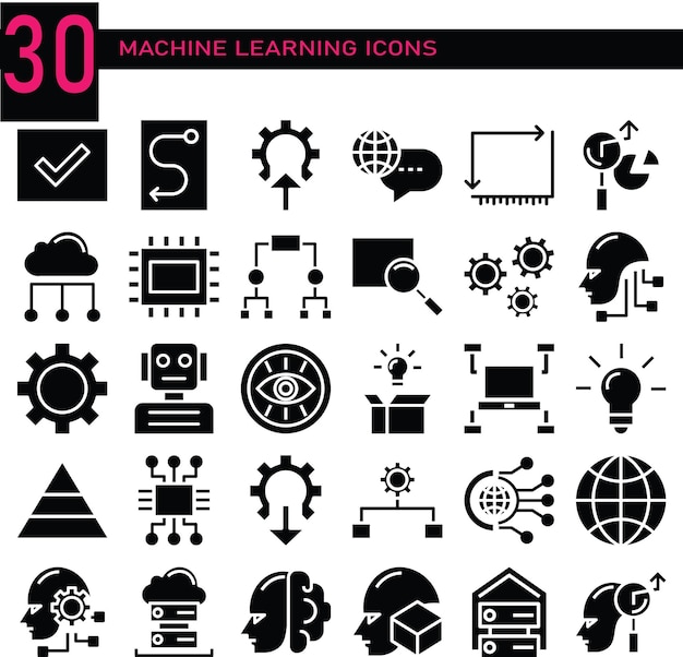 機械学習のソリッドアイコンセット