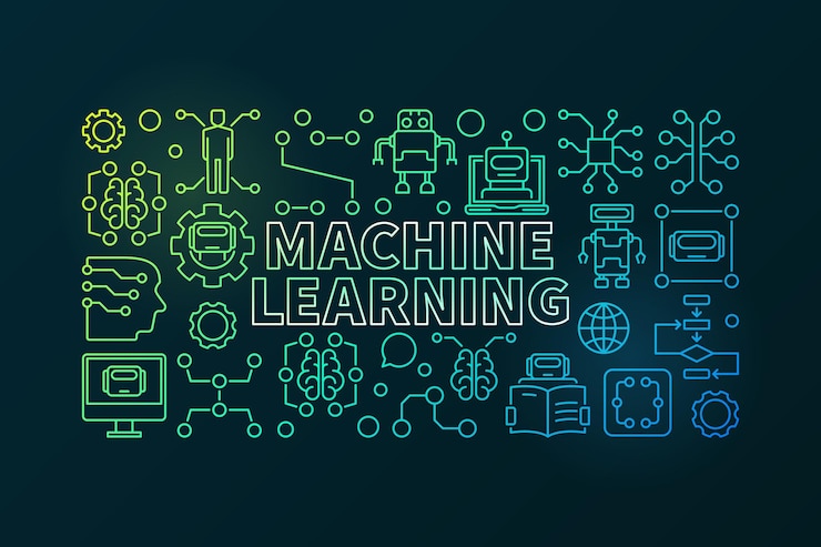Vector machine learning technology creative colored banner or illustration