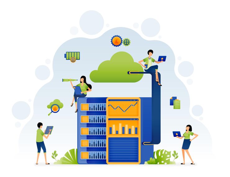 Vector machine learning uploads processed data to cloud database for easy access and open source vector illustration design can use for landing page template ui ux web mobile app poster banner website flyer