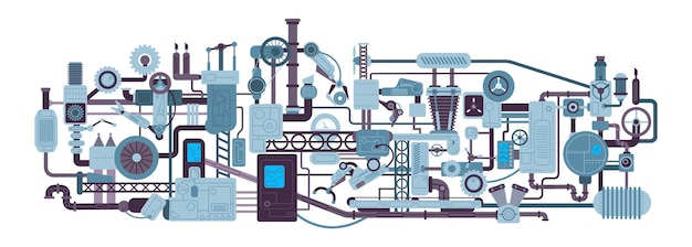 벡터 기계 메커니즘 콤플렉스 기계 엔진 기어 톱니바퀴 로봇 제조 steampunk 패턴 과학 공장 깔때기 증기 에너지 프로세스 엔진 기계 기계의 벡터 그림