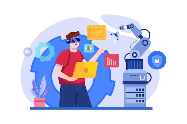 Vector machine operating with vr technologies illustration