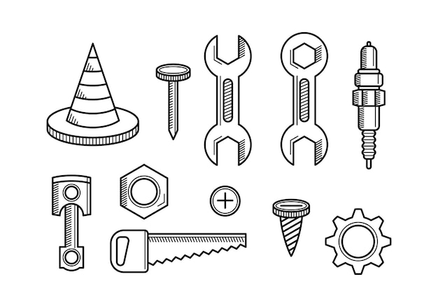 Vector machine parts outline collection