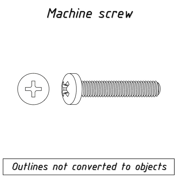 Machine screw fastener outline blueprint