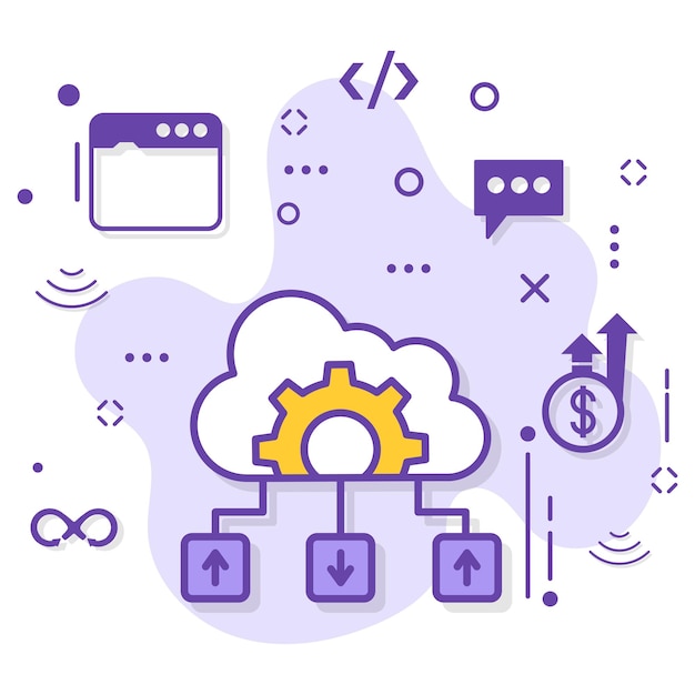 Machineconfiguratie en transmissie vectorpictogramontwerp, cloud computing en webhostingservices