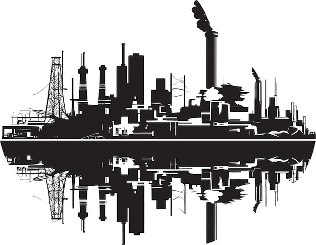 Machinery Matrix Manufacturing District Icon Design Urban Progress Pulse Factory Vector Logo