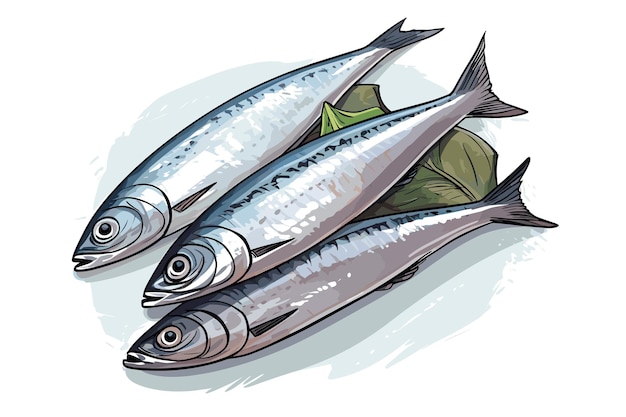 Mackerel fish vector art still life painting flat illustration