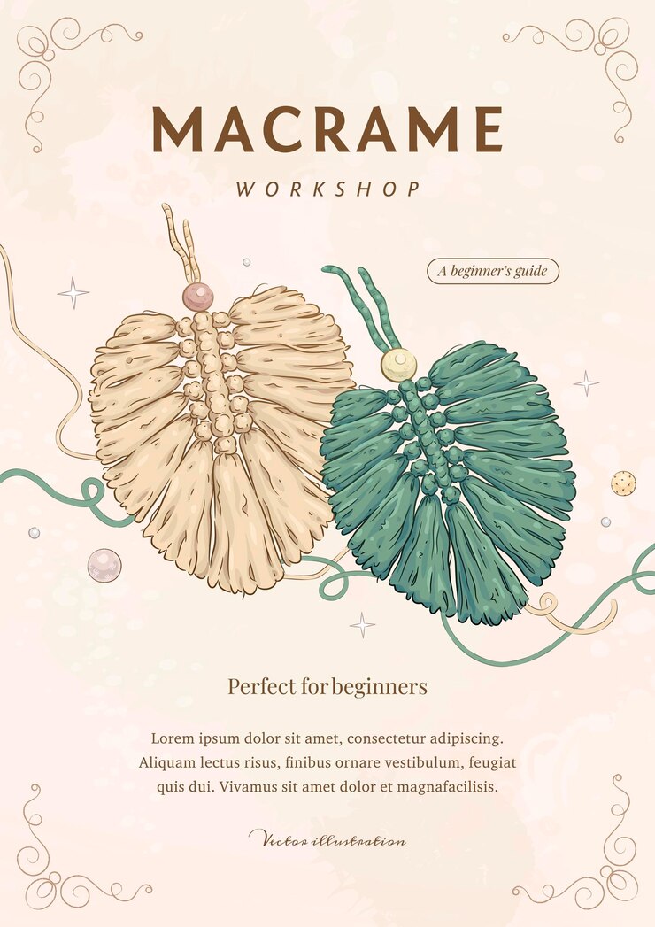 Vector macrame workshop poster vector design template