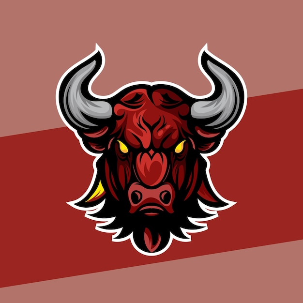 Логотип киберспорта талисмана головы безумного быка, изображающий разгневанную голову быка, выполненный в стиле иллюстрации киберспорта