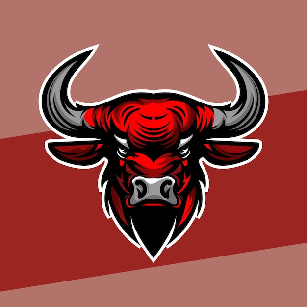 Logo di esportazione della mascotte della testa di mad bull di una testa di toro arrabbiata progettata nello stile dell'illustrazione di esports