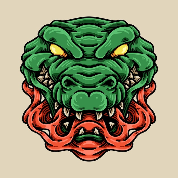 Mad crocodile head character illustration