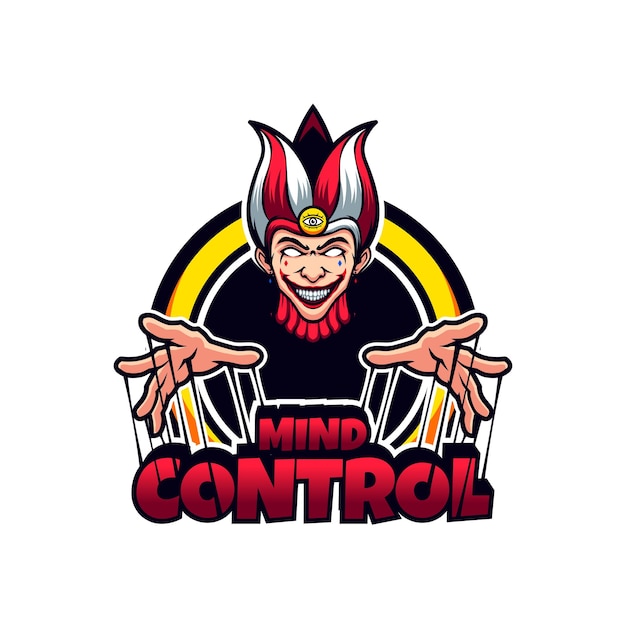 Mad joker clown mind control vector mascot