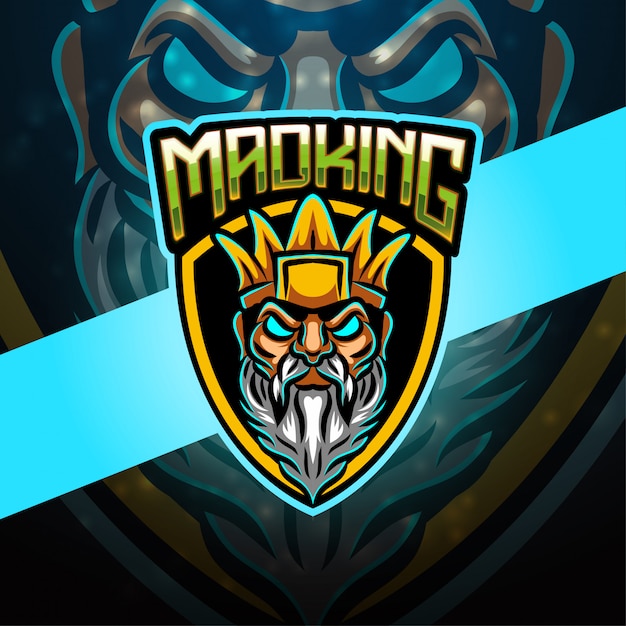 Mad king esport mascotte logo ontwerp