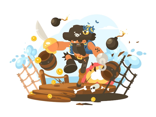 Vector mad pirate with hook