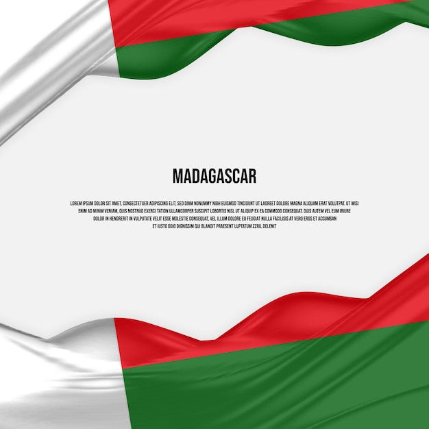 Madagascar flag design Waving Madagascar flag made of satin or silk fabric Vector Illustration