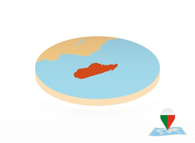 等角投影スタイルのオレンジ色の円マップで設計されたマダガスカルの地図