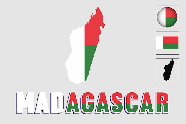 Madagascar map and flag in vector illustration