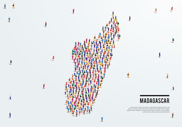 Madagascar Map. Large group of people form to create a shape of Madagascar Map. vector illustration.