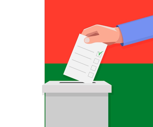 Madagascar verkiezingsconcept Hand zet stembiljet