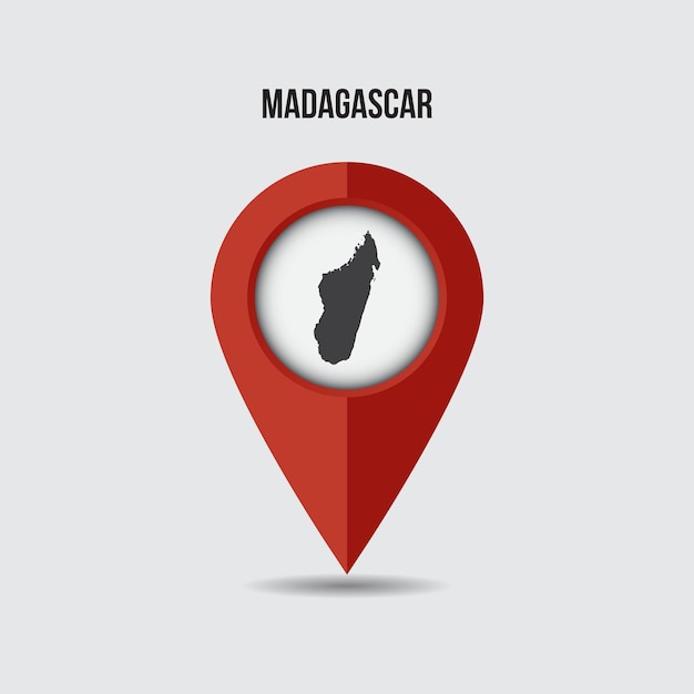 Madagaskar kaart op locatie pin. 3D-aanwijzer met kaart geïsoleerd op een achtergrond.