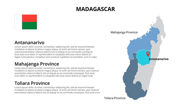 Madagaskar vector kaart infographic sjabloon gedeeld door staten, regio's of provincies