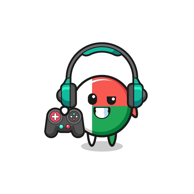 Madagaskar vlag gamer mascotte met een game controller