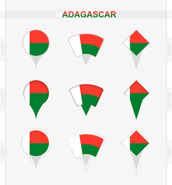 Madagaskar vlag set locatie pin iconen van madagaskar vlag