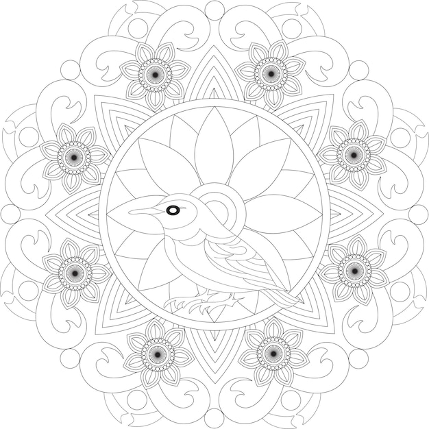 Vector madala flower coloring page for adults