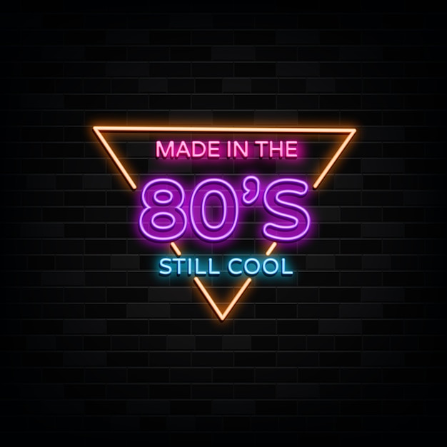 Realizzato nel vettore di insegne al neon degli anni '80. modello di design in stile neon