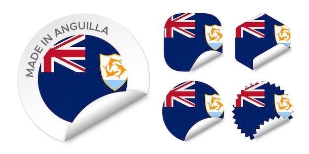 Made in Anguilla flag sticker labels badge logo 3d vector illustration mockup isolated on white