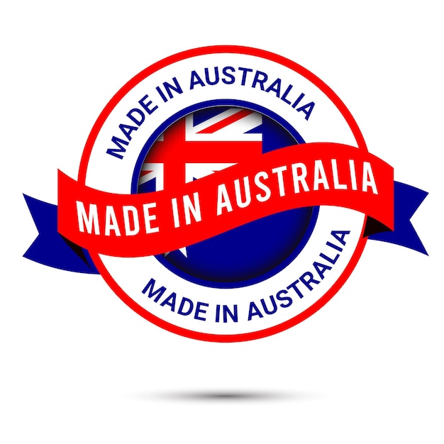 Logo di distintivi made in australia con bandiera vettore premium