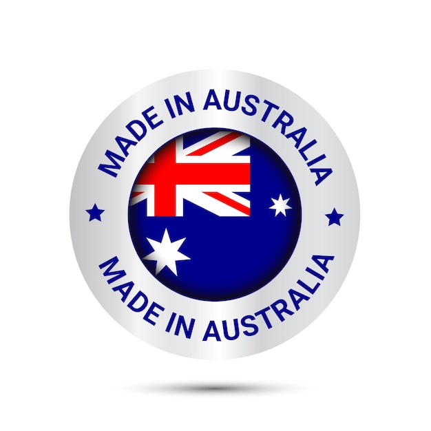 Logo di distintivi made in australia con bandiera vettore premium