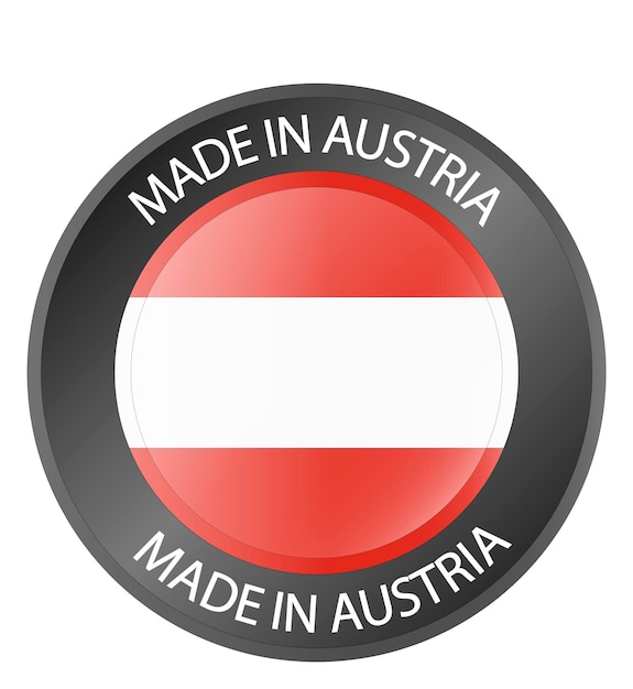Vettore pulsante 3d made in austria etichetta rotonda con bandiera austriaca
