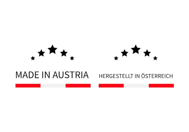 Made in austria labels in english and in german languages quality mark vector icon perfect for logo design tags badges stickers emblem product packaging etc