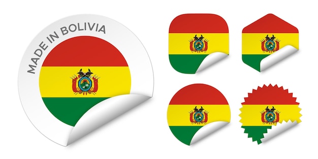 ボリビア製旗ステッカーラベルバッジロゴ3dベクトルイラストモックアップ白で隔離