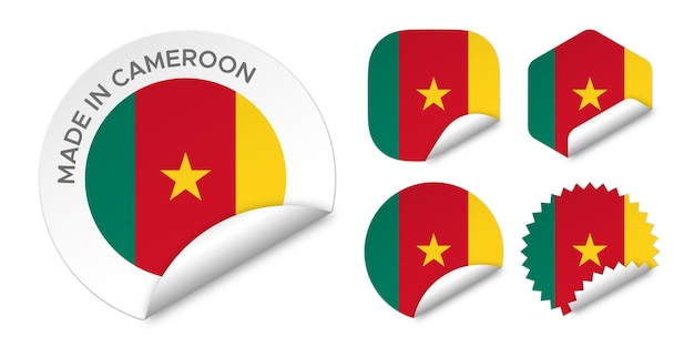 Made in Cameroon flag sticker labels badge logo 3d vector illustration mockup isolated on white