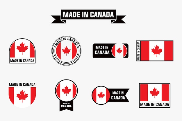 Коллекция знаков этикеток "Сделано в Канаде" Набор векторных иллюстраций флага Канады