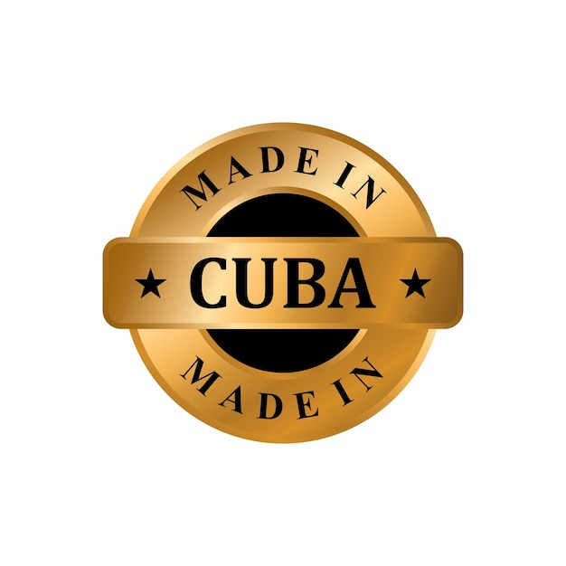 Сделано в CUBA Gold Label Stamp, Stamp Round of Nation с эффектом 3D Elegant Gold Glossy