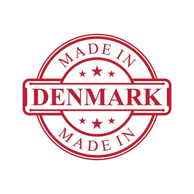 Vettore icona dell'etichetta made in denmark con emblema di colore rosso