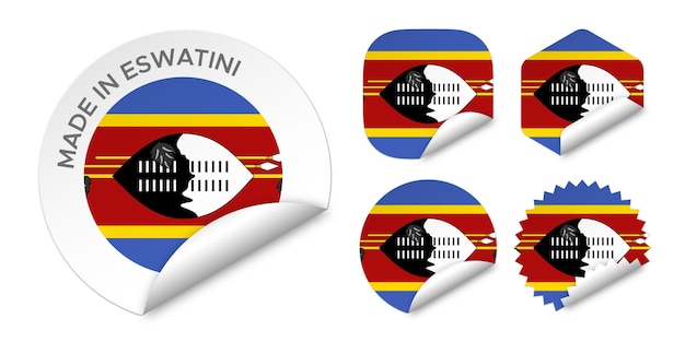 Made in Eswatini Swaziland flag sticker labels badge logo 3d vector illustration mockup isolated