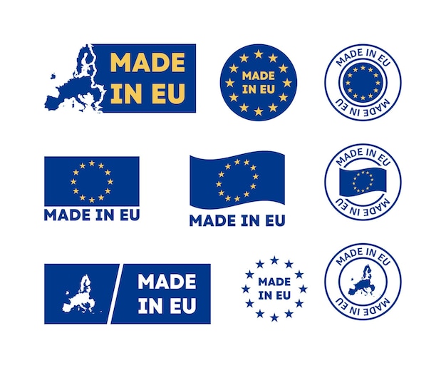 Vector made in eu labels signs european product template vector ep 10