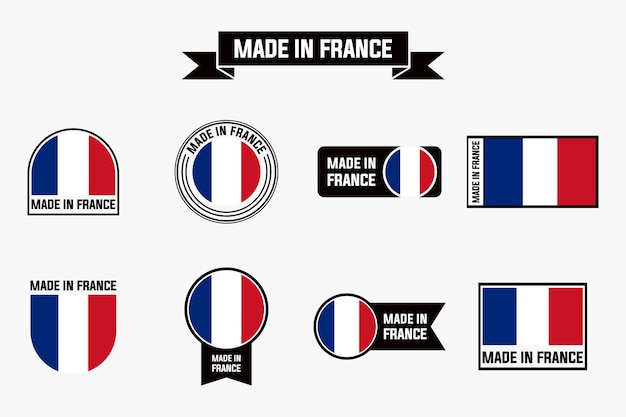 Vector made in france label signs collection france flag vector illustration set