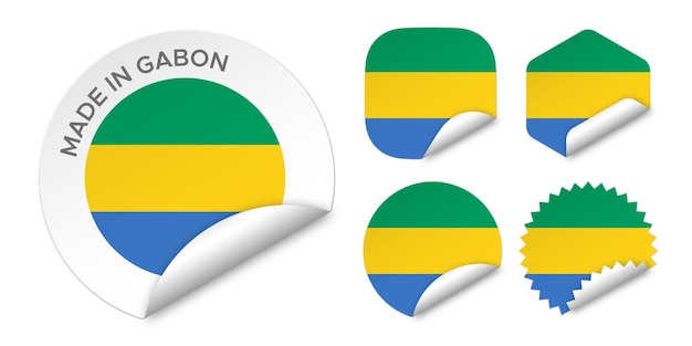 Made in Gabon flag sticker labels badge logo 3d vector illustration mockup isolated on white