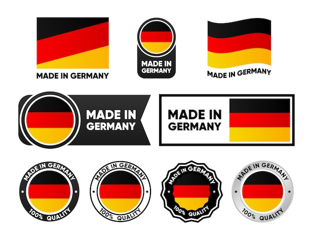 Collezione di etichette made in germany set di francobolli isolati piatti realizzati in germania 100% di qualità