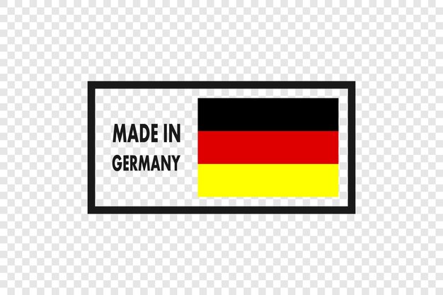 Произведено в Германии Этикетки наклейки указатель значок символ и страница кривая с немецким флагом