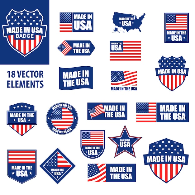 Made in USA label Made in the USA badge Made in the US badge set Amerikaans embleem