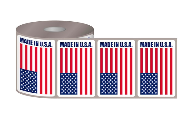 Made in USA label sticker roll vectorillustratie Zelfklevende merchandise tag met Amerikaanse vlag op spoel