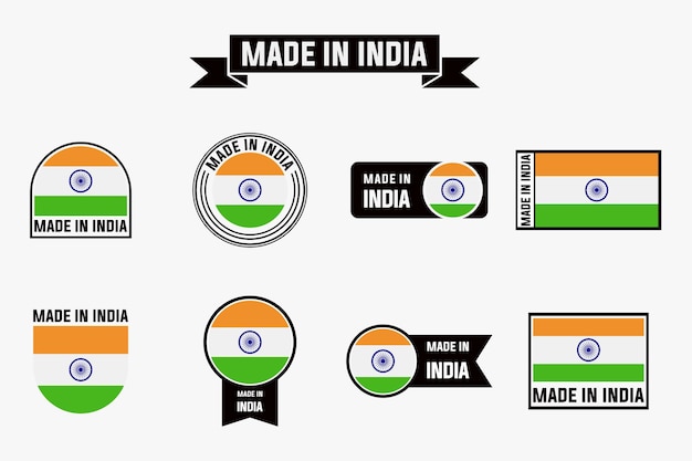 Vector made in india label signs collection india flag vector illustration set