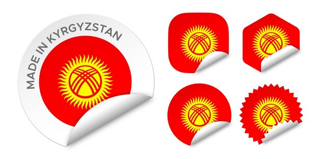 Made in Kyrgyzstan flag sticker labels badge logo 3d vector illustration mockup isolated on white