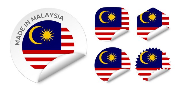 Made in Malaysia flag sticker labels badge logo 3d vector illustration mockup isolated on white