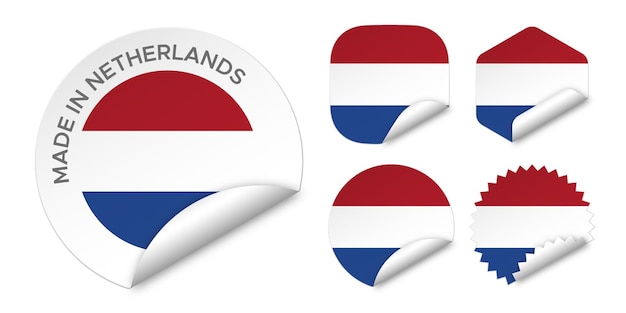 Made in Netherlands flag sticker labels badge logo 3d vector illustration mockup isolated on white